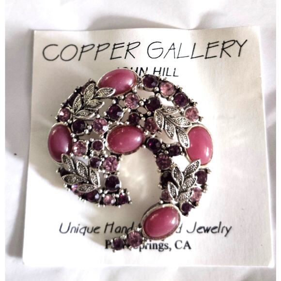 Vtg John Hill Copper Gallery Pink Purple Swoosh Pin Brooch on Card - Picture 1 of 4
